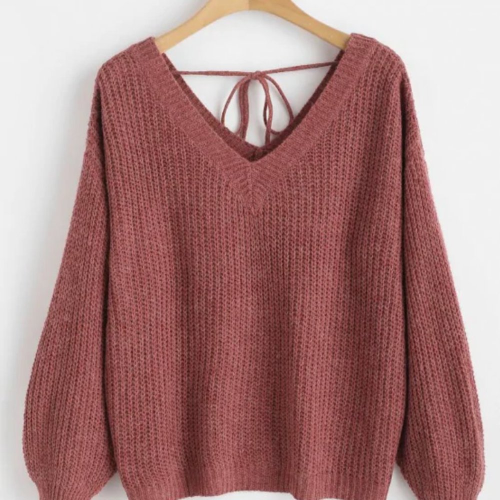 Drop Shoulder V-Neck Oversized Sweater (Plum)